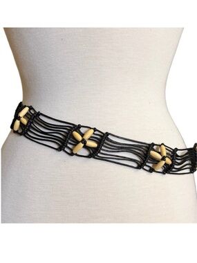 Boho Belt Black Wood Flower Floral